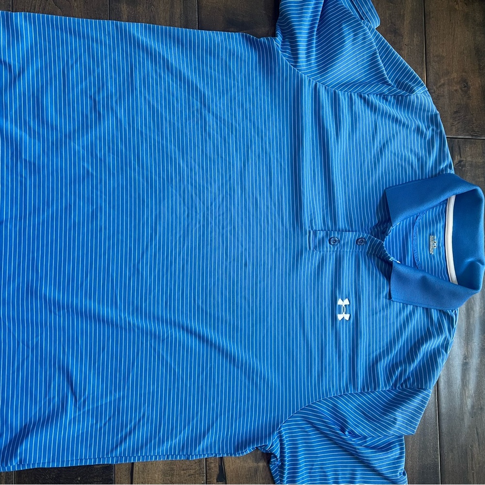Under Armour Blue and White Striped Polo - Picture 2 of 4